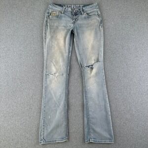 Hydraulic Jeans Womens 5/6 Blue Distressed Bootcut Low Rise Y2K‎ Embroidered